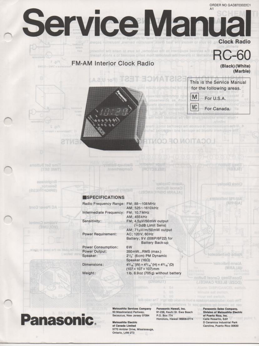 RC-60M RC-60MC Digital Clock Radio Service Manual