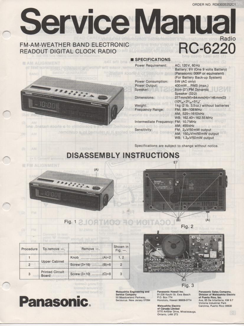 RC-6220 Weather Band Clock Radio Service Manual