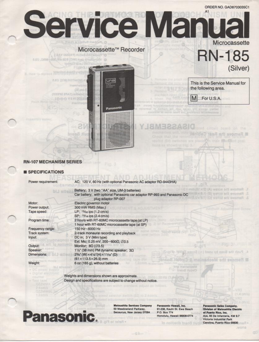 RN-185 Microcassette Deck Service Manual