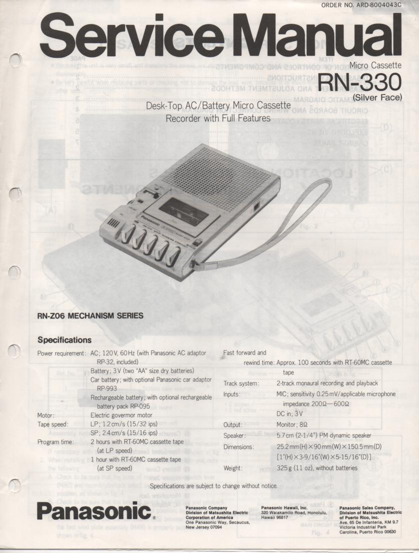 RN-330 Microcassette Deck Service Manual