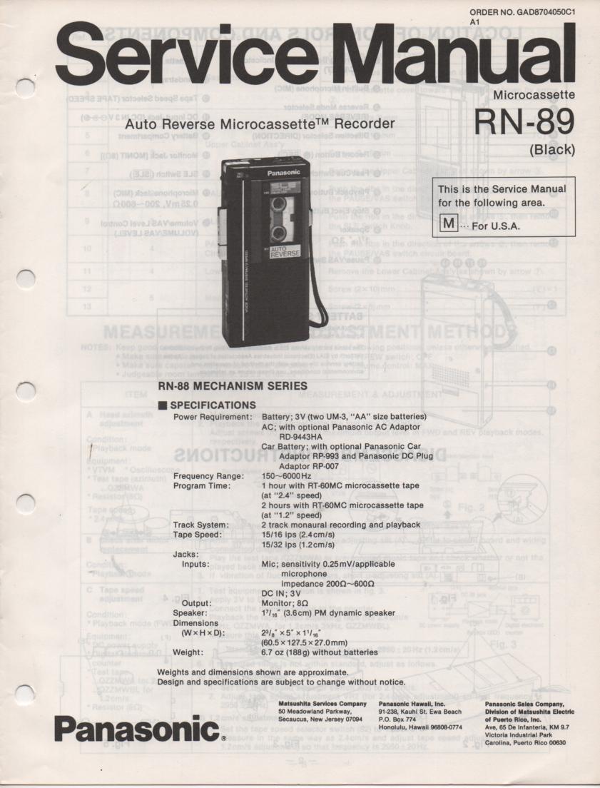 RN-89 Microcassette Deck Service Manual
