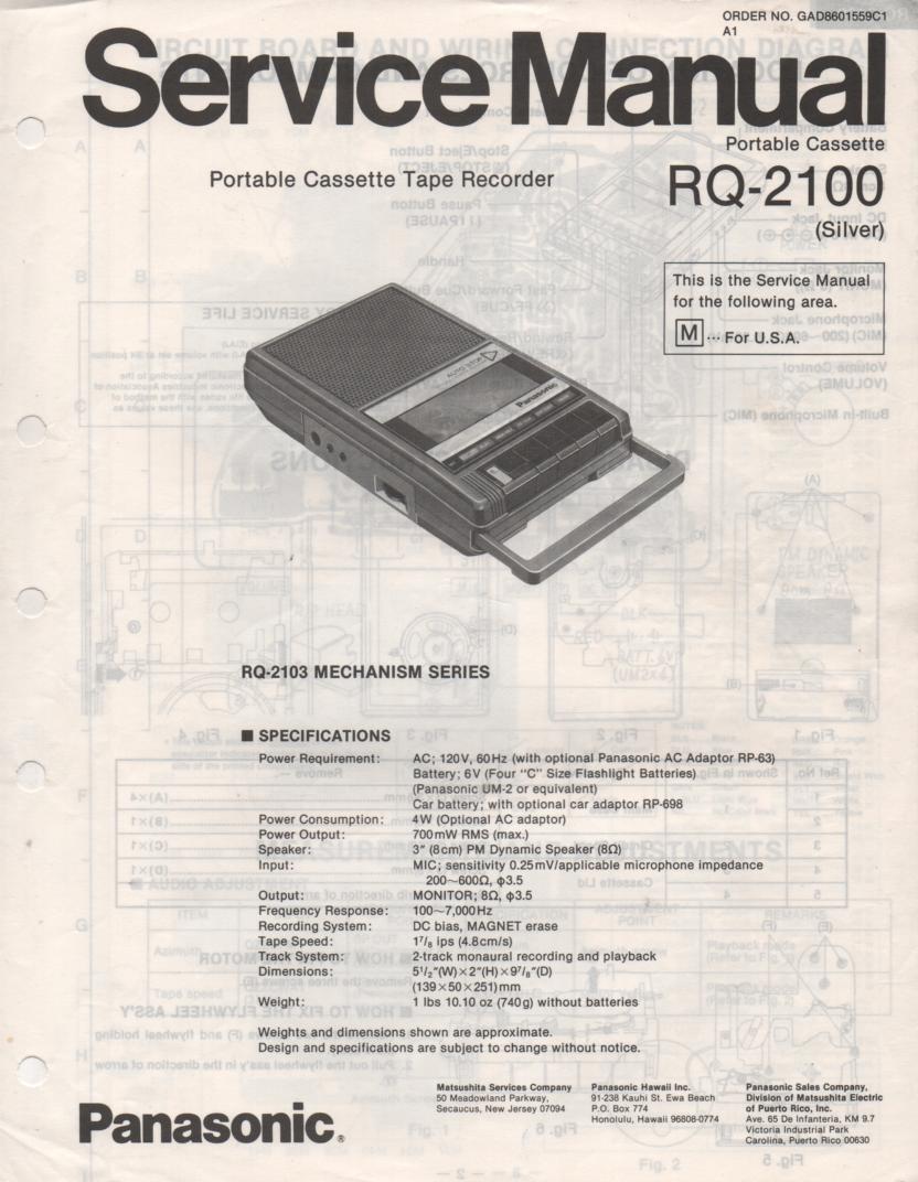 RQ-2100 Cassette Tape Recorder Service Manual