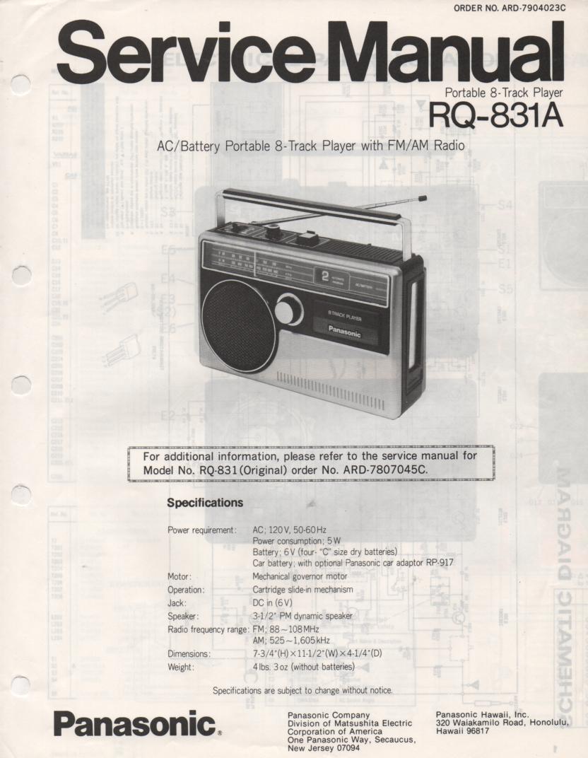 RQ-831A 8-Track Radio Service Manual