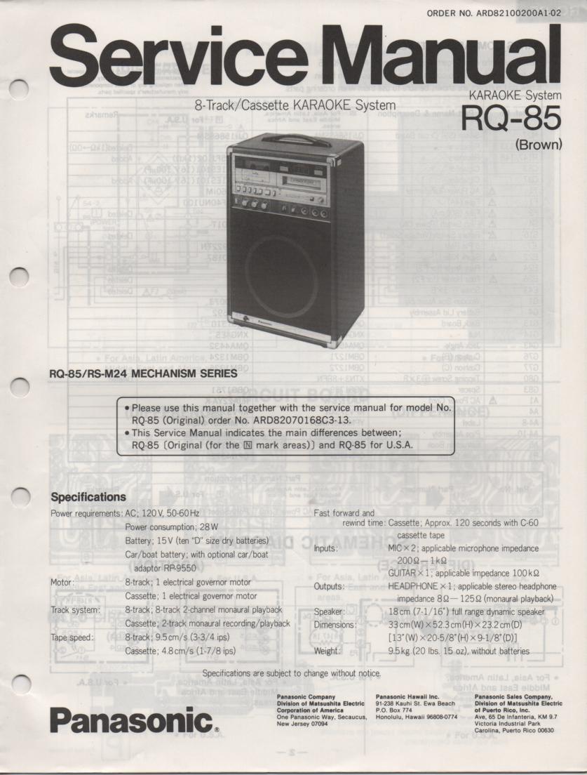 RQ-85 Cassette 8-Track Karaoke System Service Manual
