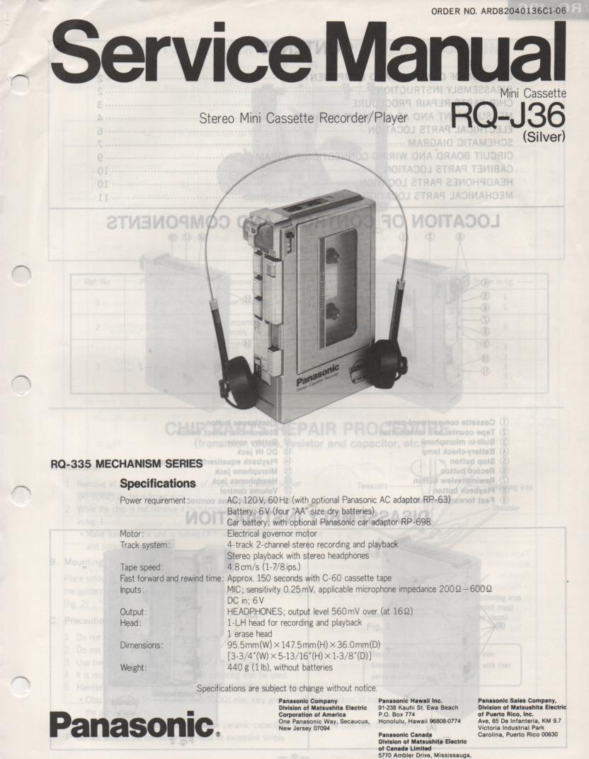 RQ-J36 Cassette Recorder Service Manual