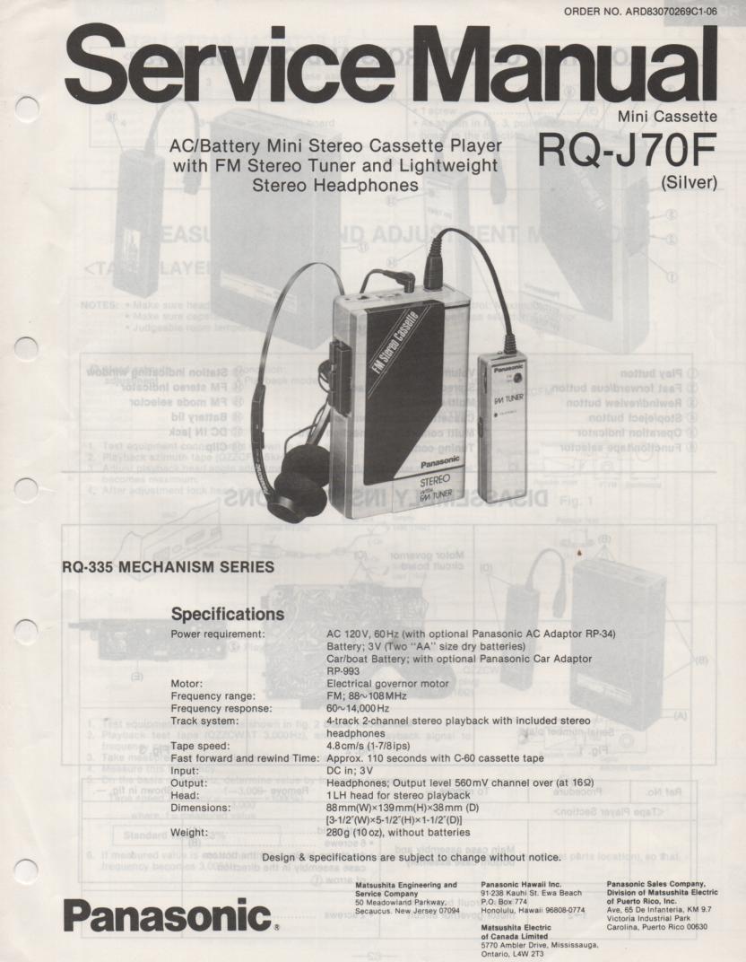 RQ-J70F Radio Cassette Player Service Manual