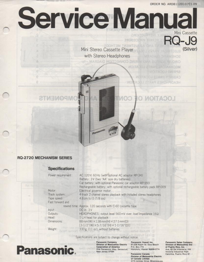 RQ-J9 Radio Cassette Player Service Manual