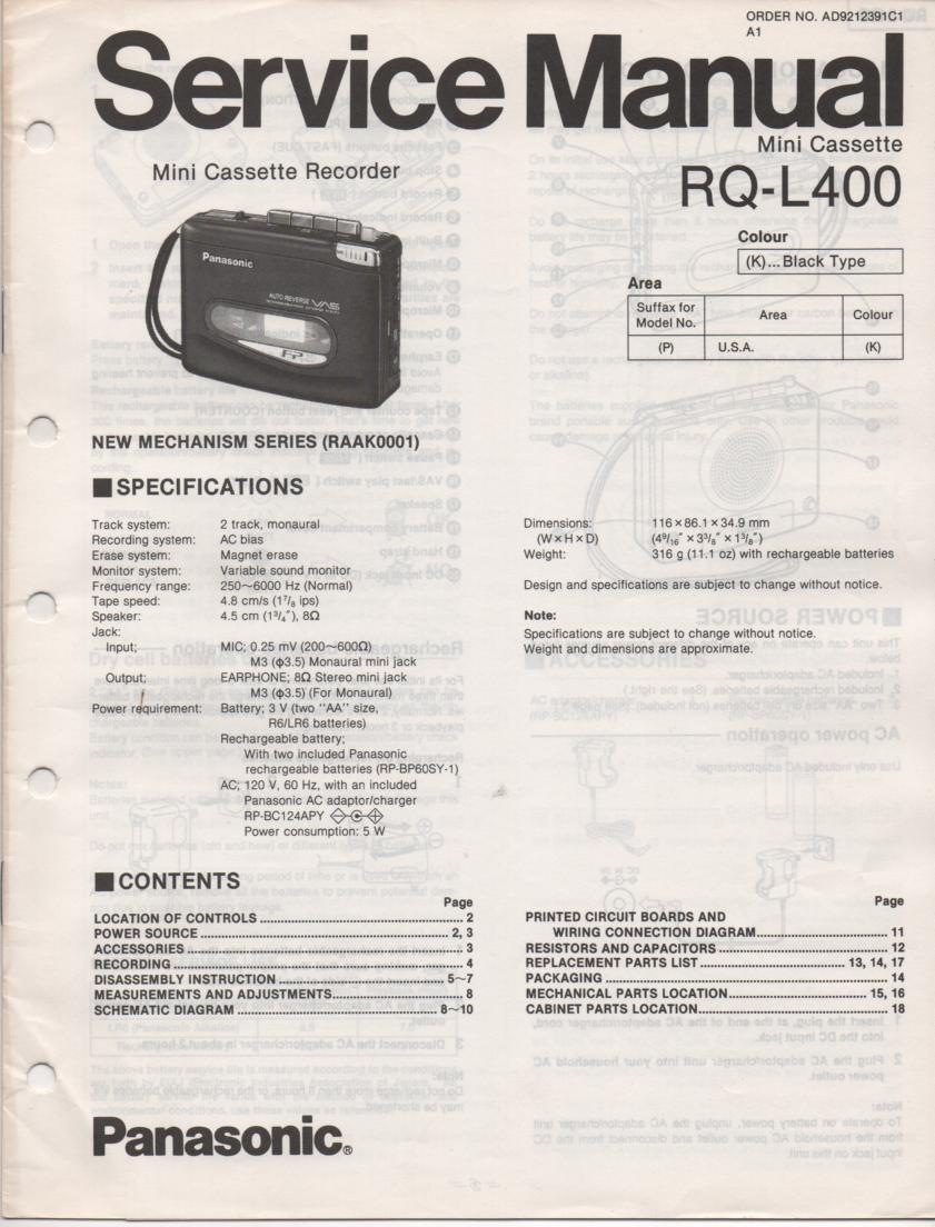 RQ-L400 Mini Cassette Recorder Service Manual