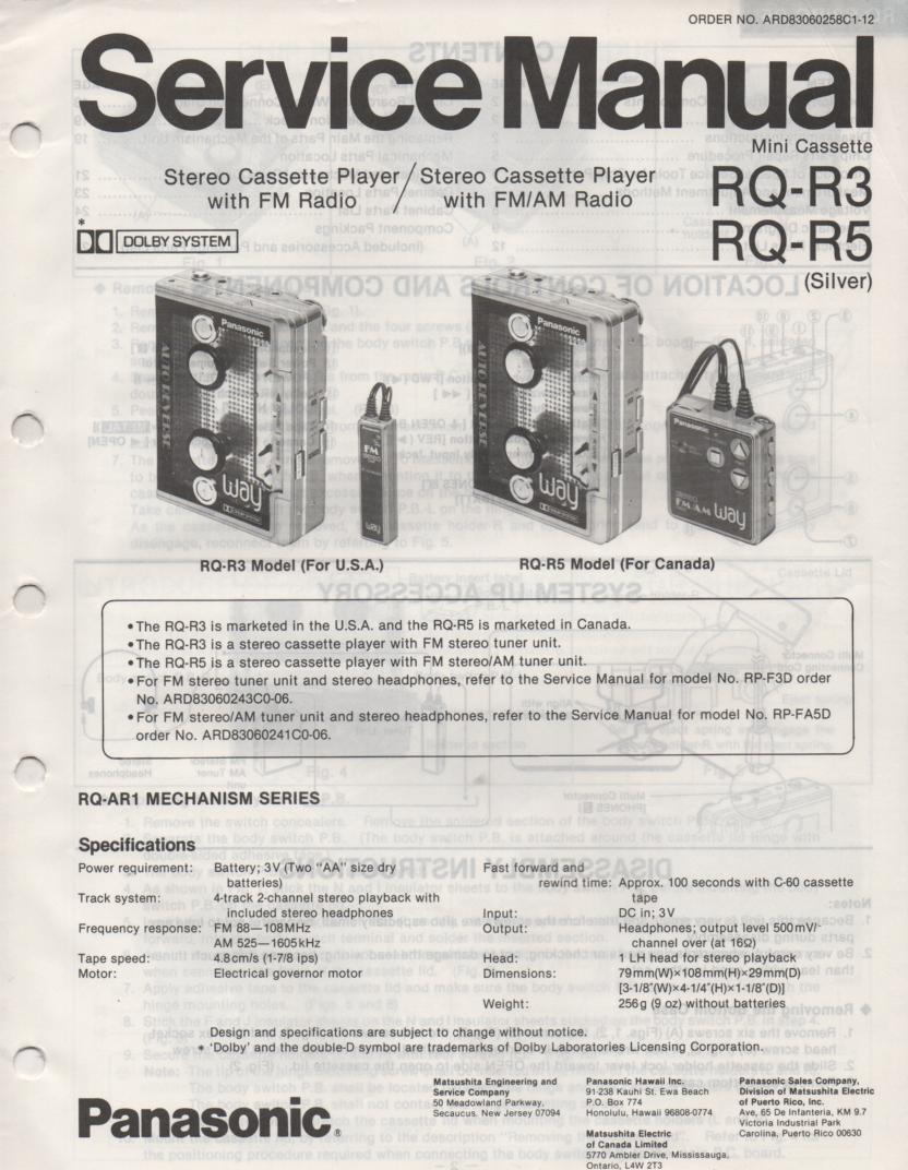 RQ-R3 RQ-R5 Mini Cassette Recorder Service Manual