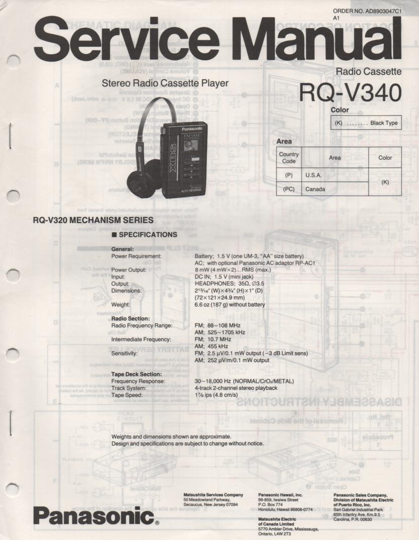 RQ-V340 Mini Cassette Player Radio Service Manual