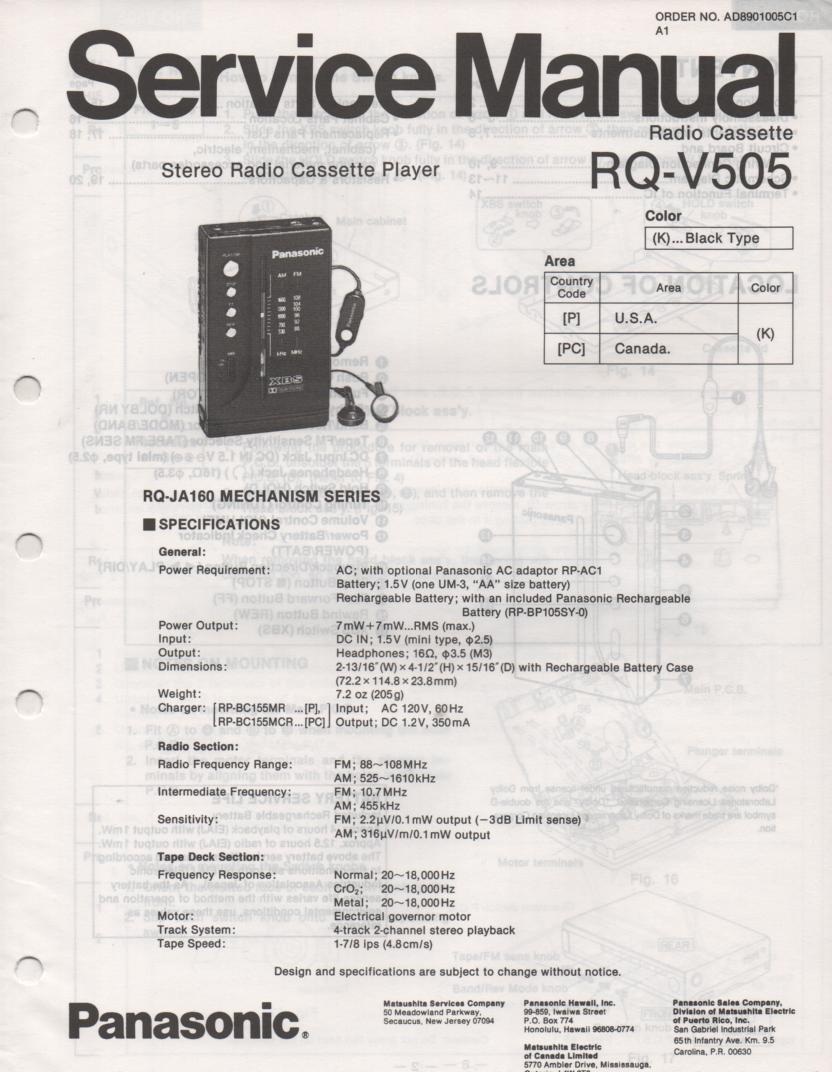 RQ-V505 Mini Cassette Player Radio Service Manual