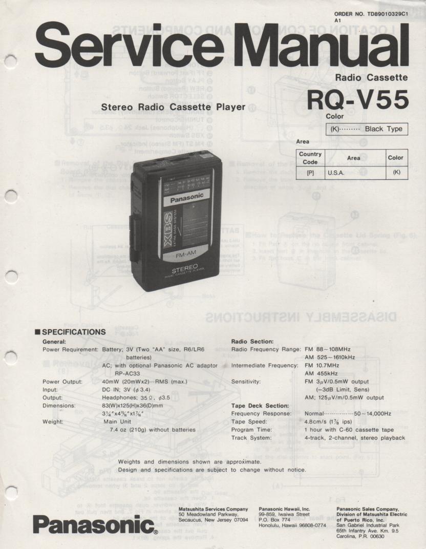 RQ-V55 Mini Cassette Player Radio Service Manual