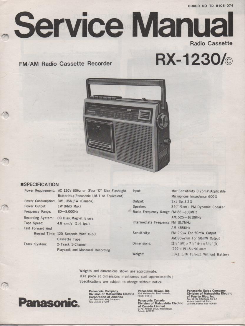 RX-1230 RX-1230C Radio Cassette Radio Service Manual