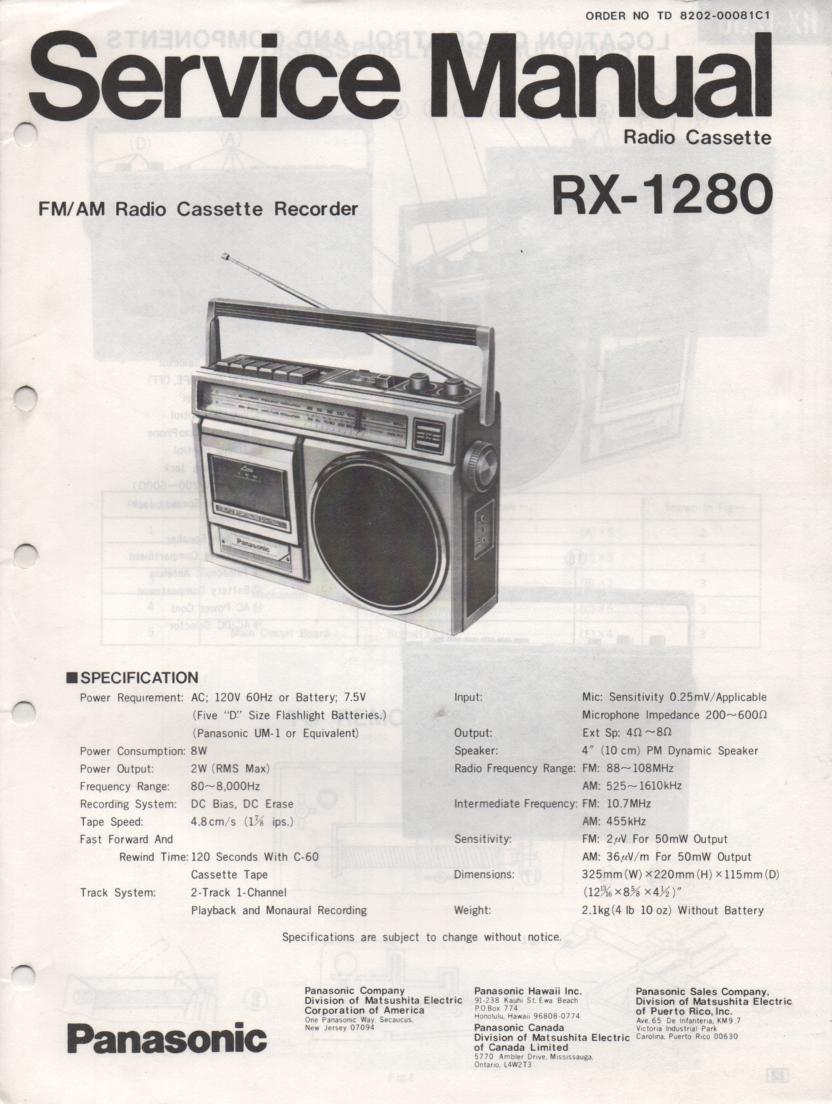 RX-1280 Radio Cassette Radio Service Manual