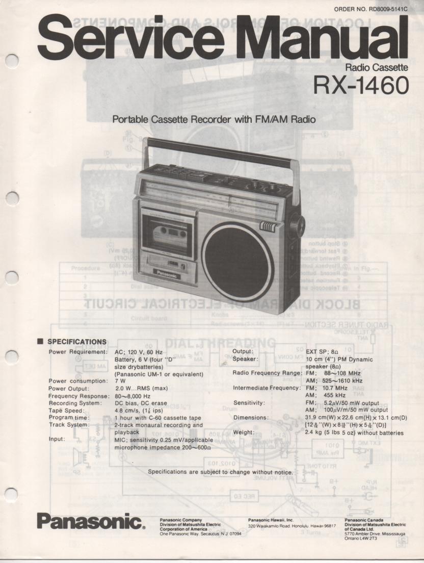 RX-1460 Radio Cassette Radio Service Manual