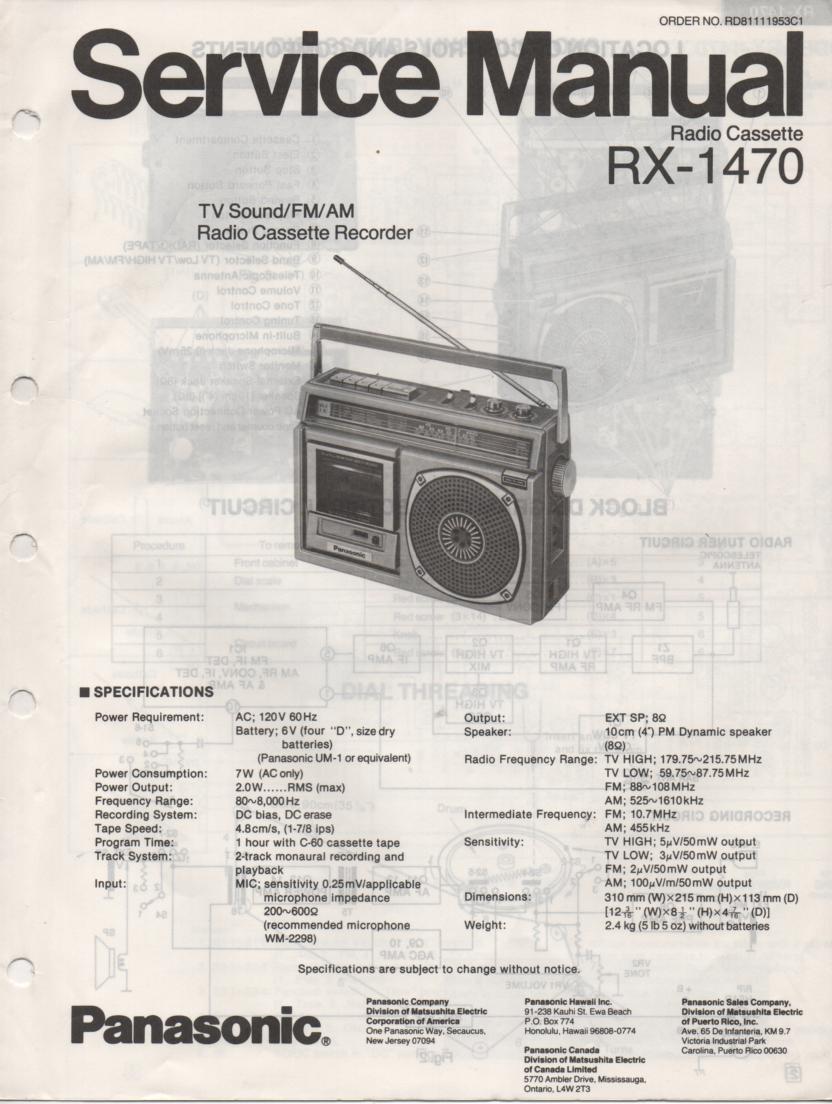 RX-1470 Radio Cassette Radio Service Manual