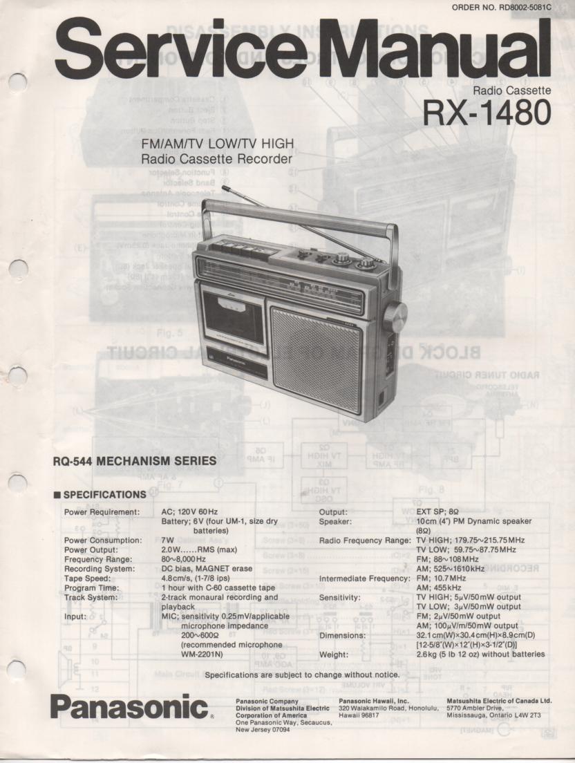 RX-1480 Radio Cassette Radio Service Manual