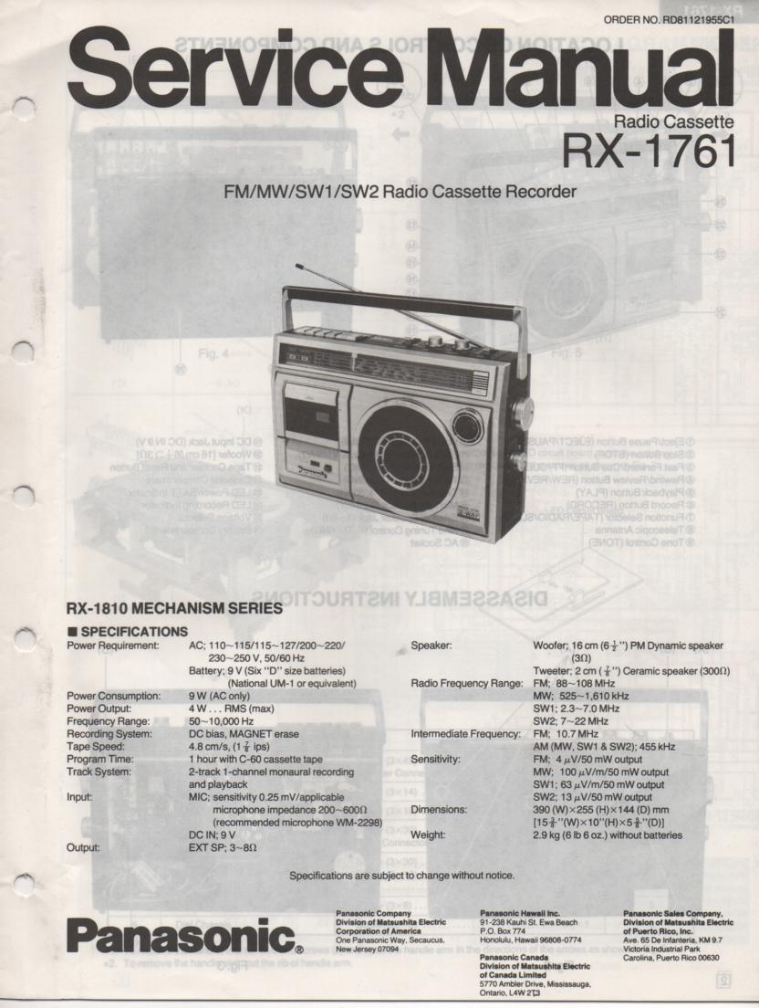RX-1761 Radio Cassette Radio Service Manual