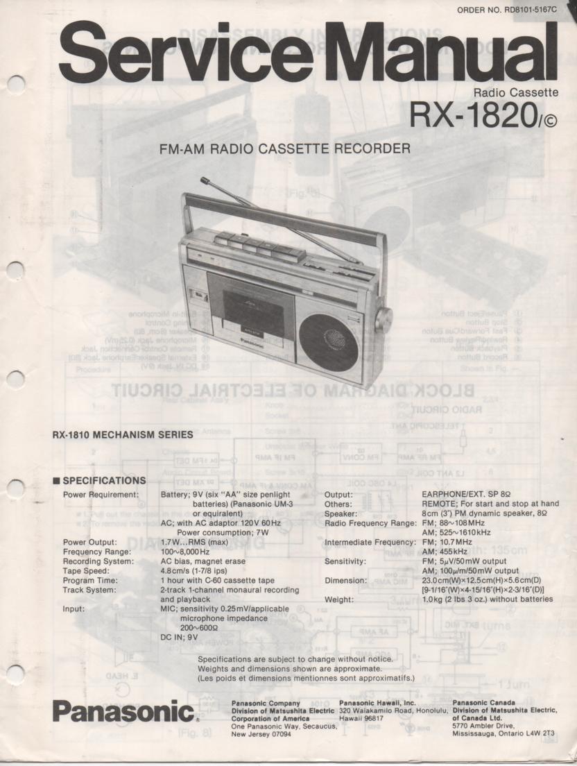 RX-1820 RX-1820C Radio Cassette Radio Service Manual