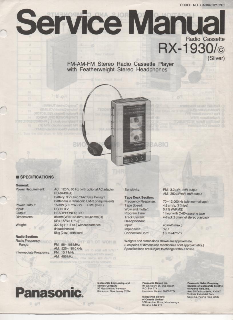 RX-1930 RX-1930C Radio Cassette Radio Service Manual