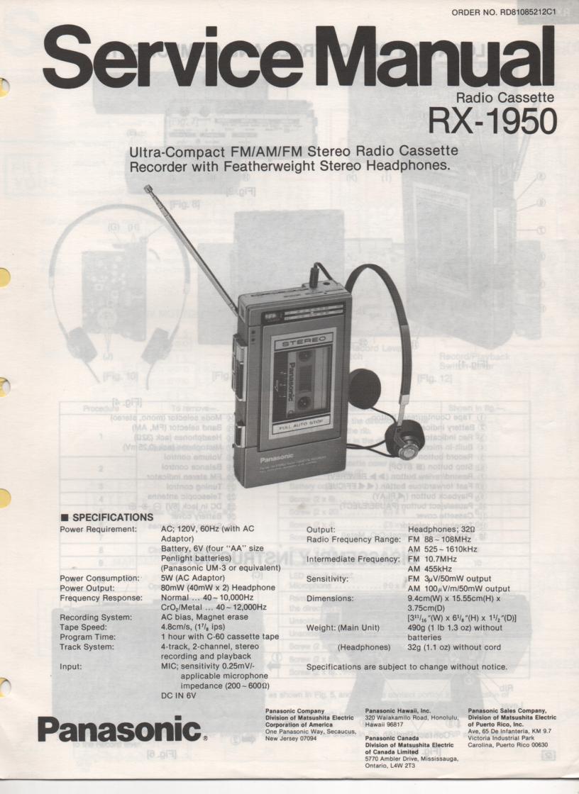 RX-1950 Radio Cassette Radio Service Manual
