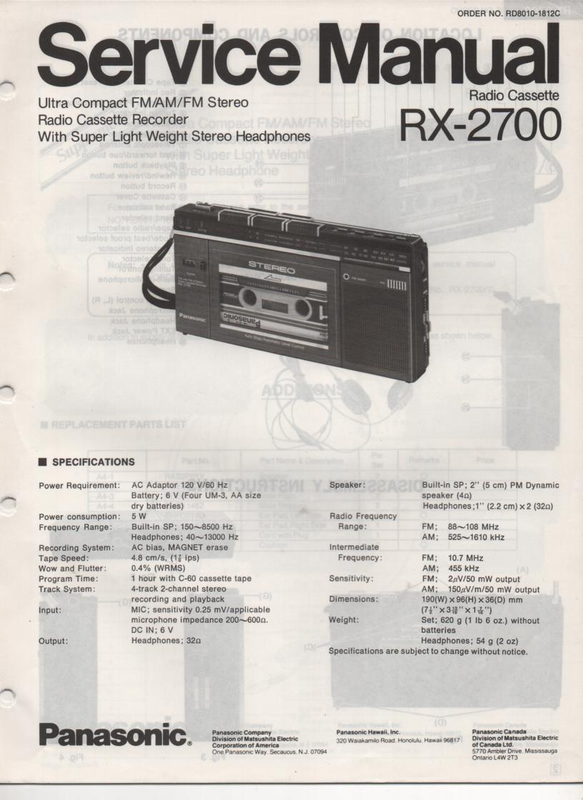 RX-2700 Radio Cassette Service Manual