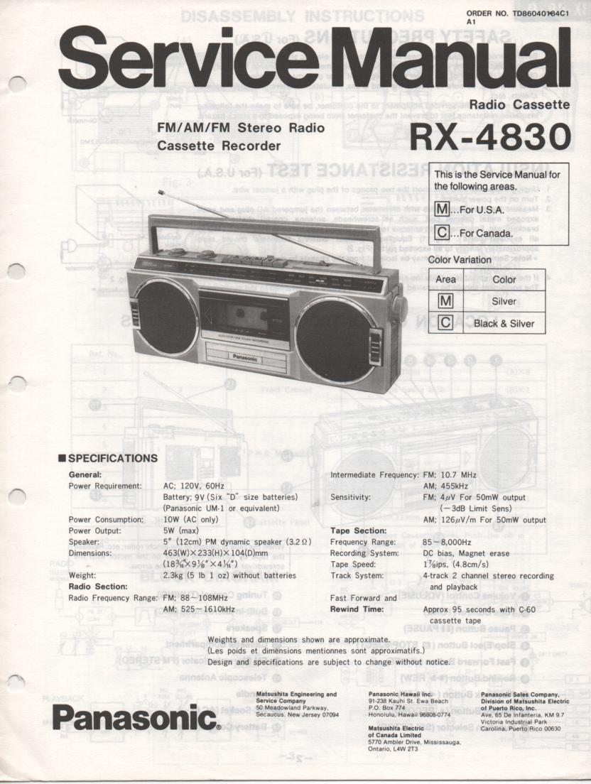RX-4830 Radio Cassette Radio Service Manual