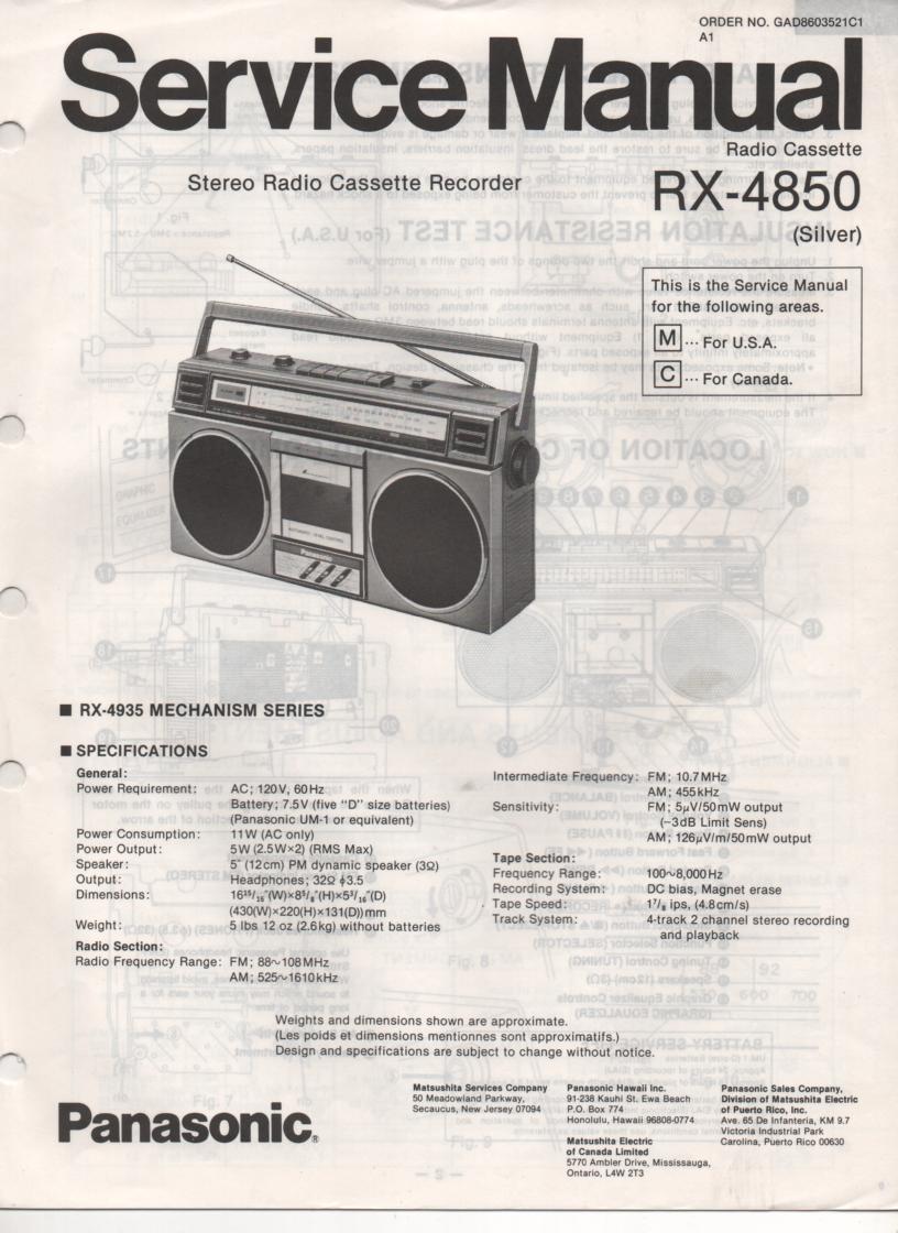 RX-4850 Radio Cassette Radio Service Manual