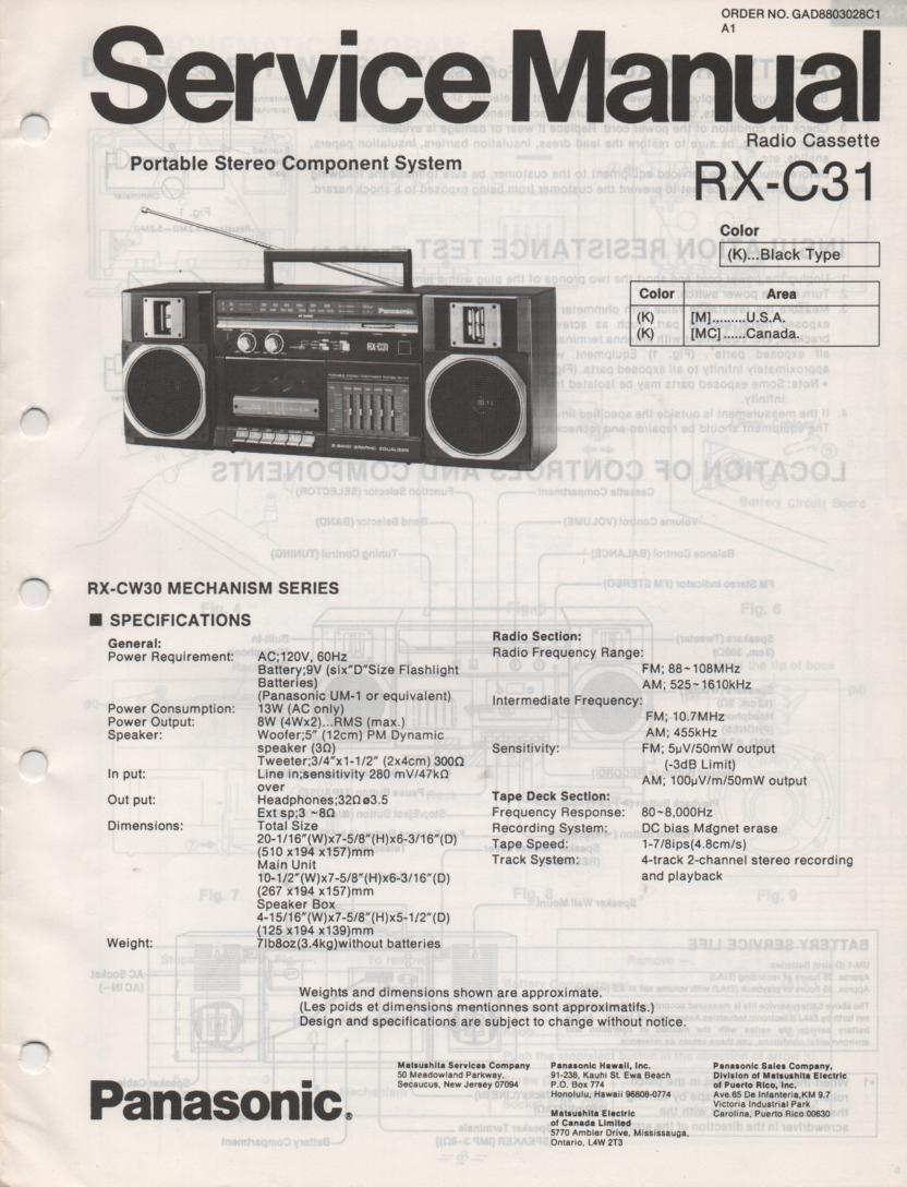 RX-C31 Radio Cassette Service Manual