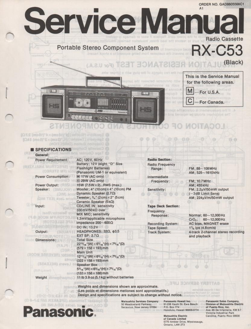 RX-C53 Radio Cassette Service Manual