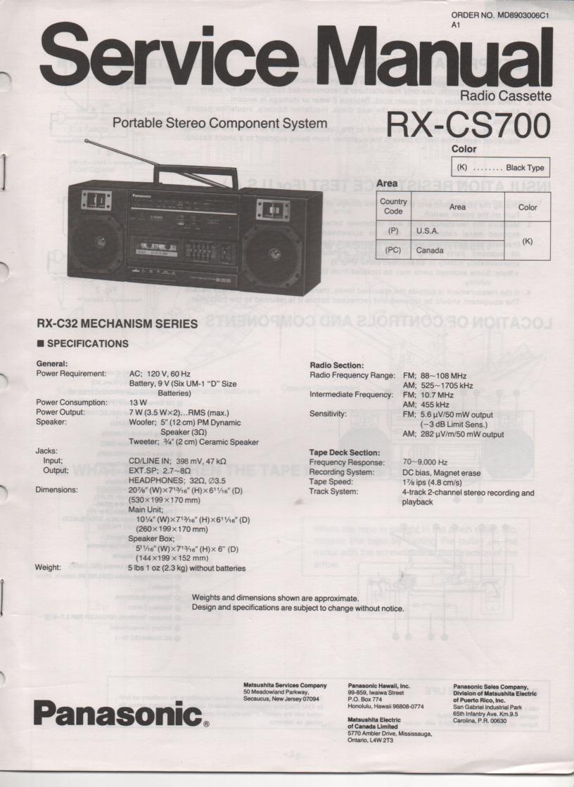 RX-CS700 Radio Cassette Service Manual