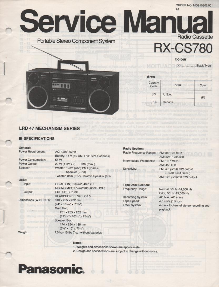 RX-CS780 Radio Cassette Service Manual