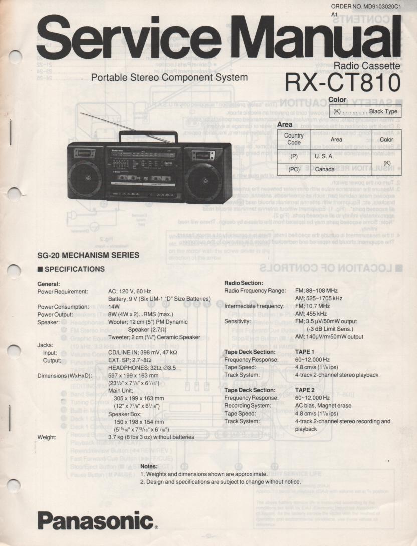 RX-CT810 Radio Cassette Service Manual