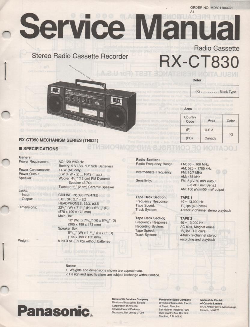 RX-CT830 Radio Cassette Service Manual
