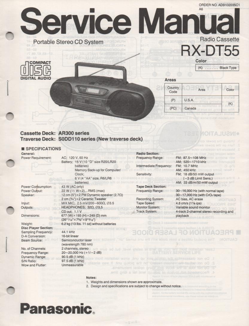 RX-DT55 AM FM CD Player Cassette Recorder Technical Service Manual