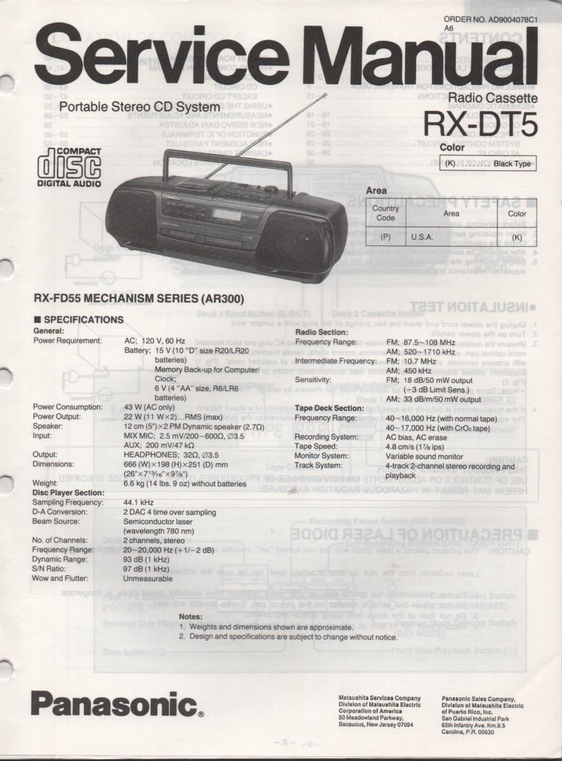 RX-DT5 AM FM CD Player Cassette Recorder Technical Service Manual