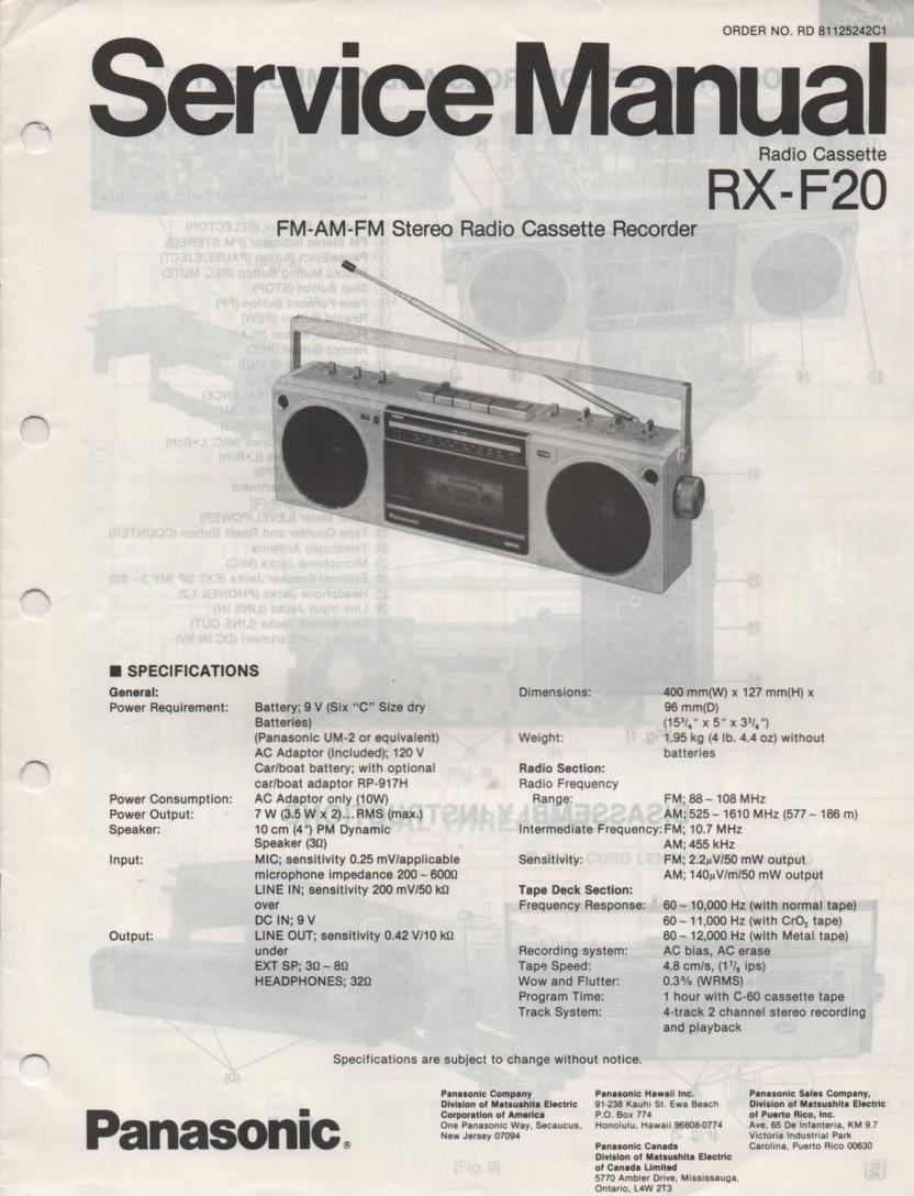 RX-F20 AM FM Cassette Recorder Service Manual