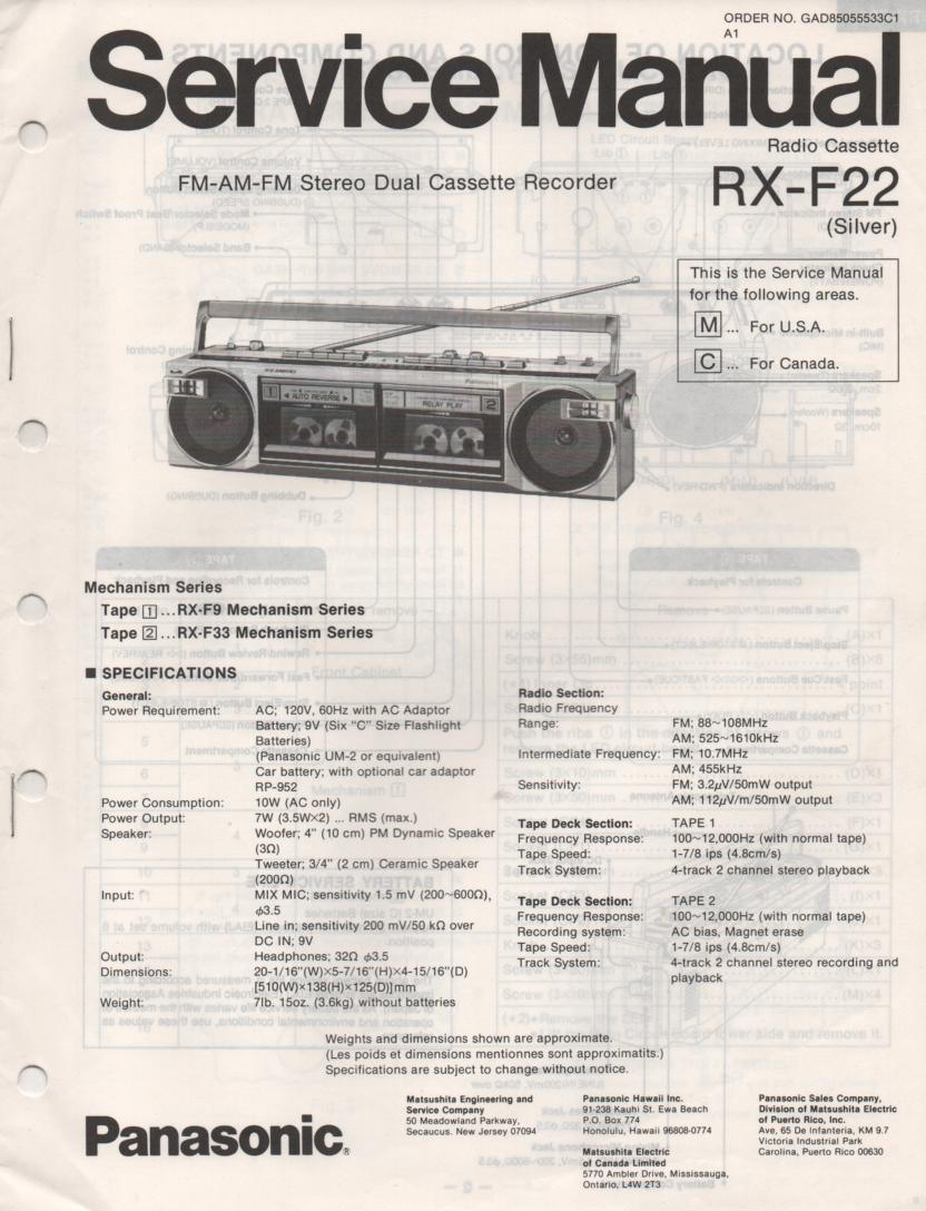 RX-F22 AM FM Cassette Recorder Service Manual