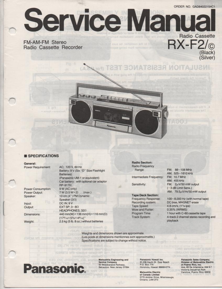 RX-F2 RX-F2C AM FM Cassette Recorder Service Manual