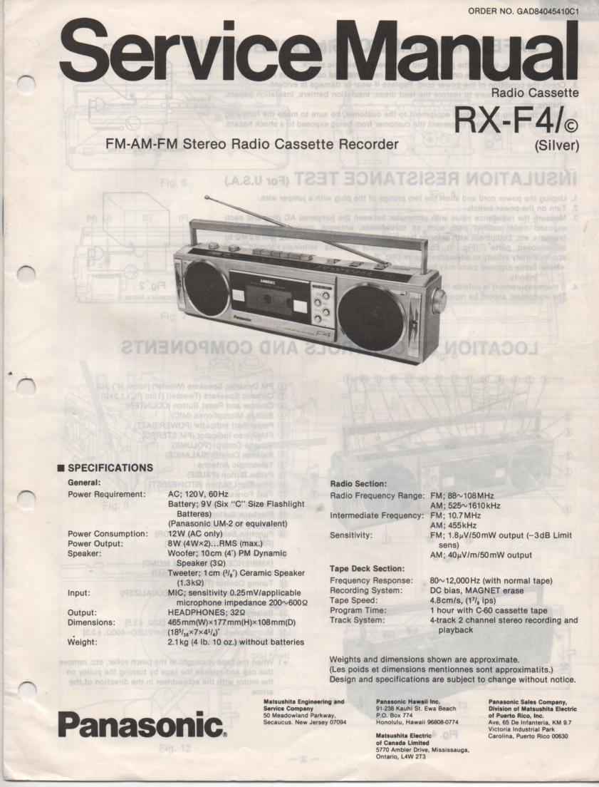 RX-F4 RX-F4C AM FM Cassette Recorder Service Manual