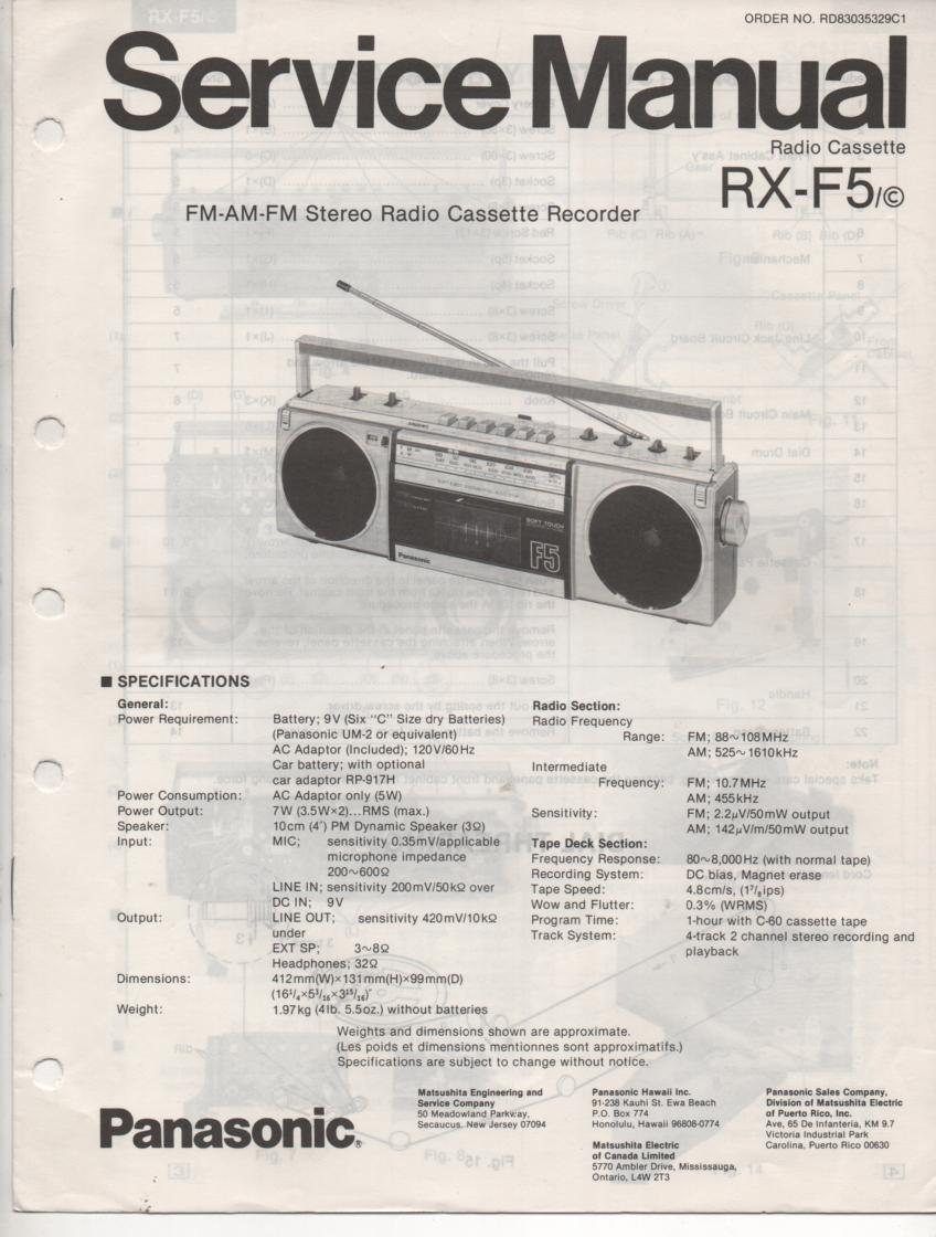 RX-F5 RX-F5C AM FM Cassette Recorder Service Manual