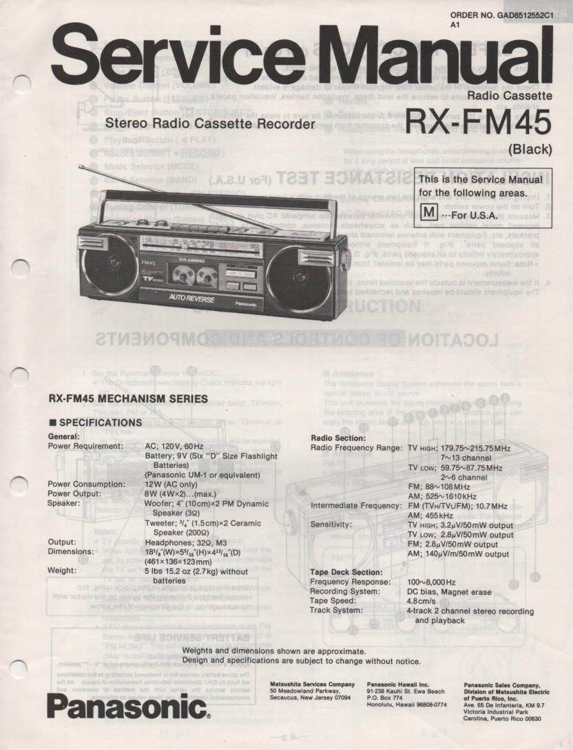 RX-FM45 AM FM Cassette Recorder Service Manual
