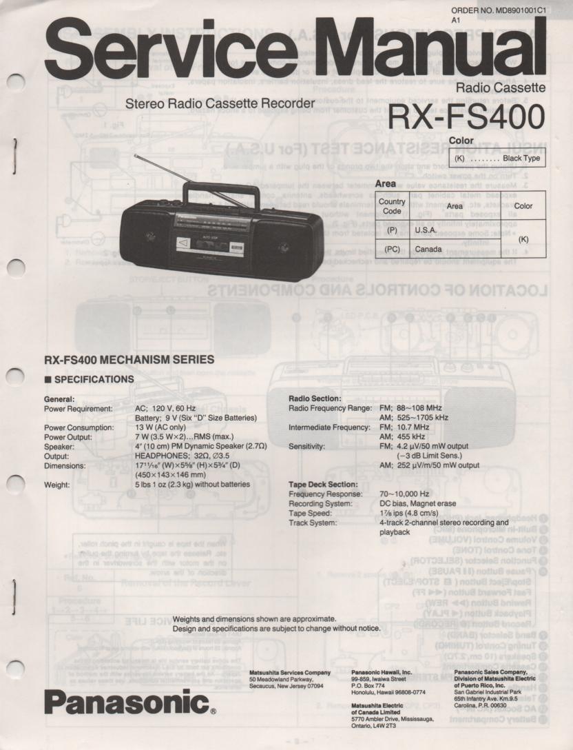 RX-FS400 AM FM Radio Cassette Recorder Service Manual