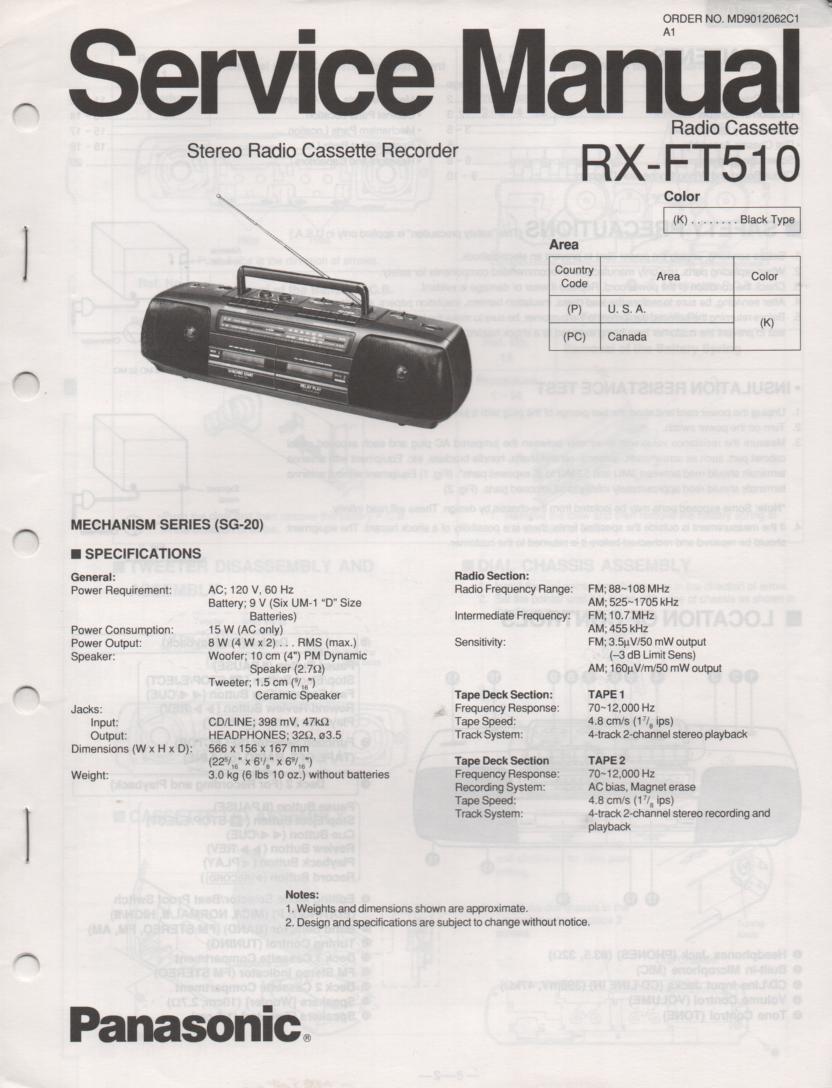 RX-FT510 AM FM Radio Cassette Recorder Service Manual