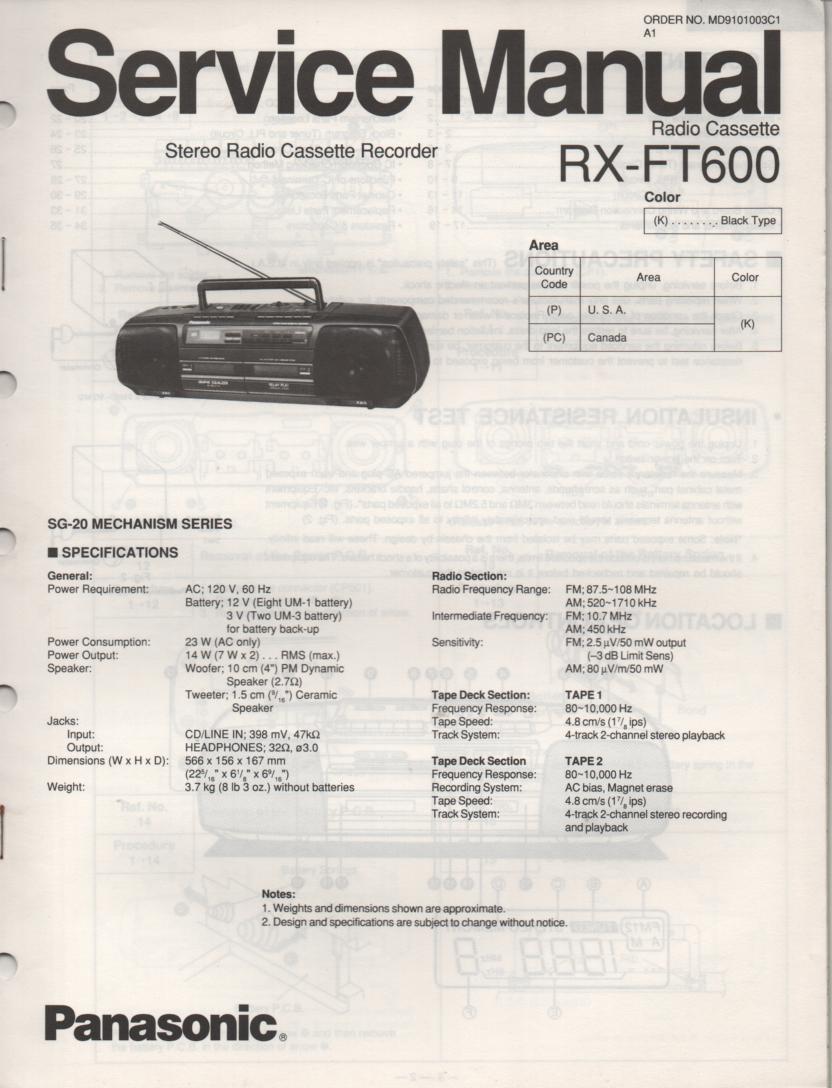 RX-FT600 AM FM Radio Cassette Recorder Service Manual