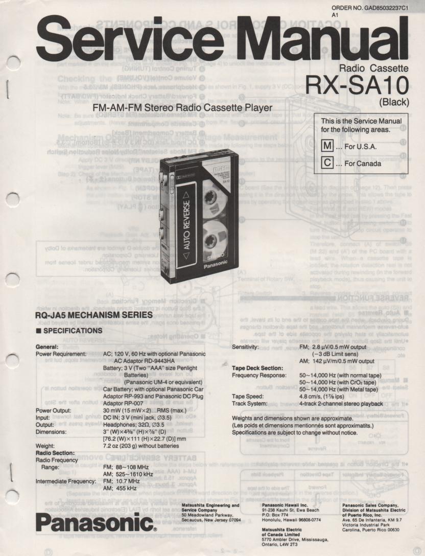 RX-SA10 Mini Cassette Radio Player Service Manual