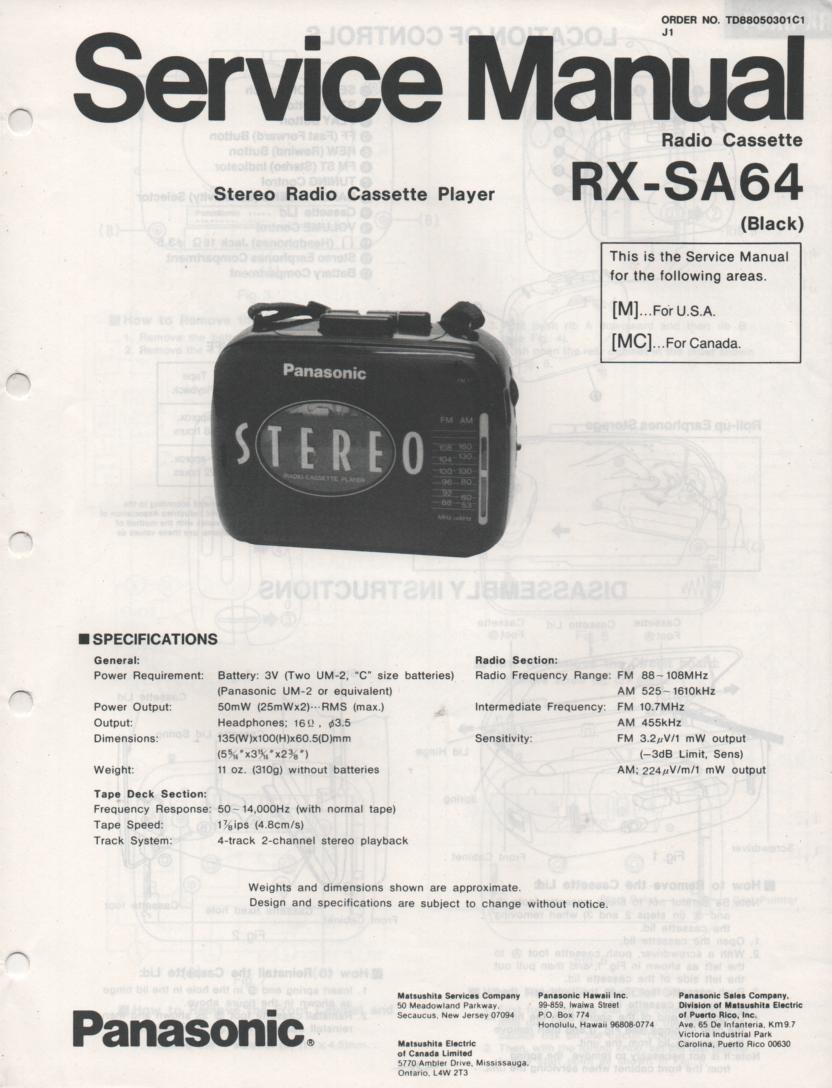 RX-SA64 Mini Cassette Radio Player Service Manual