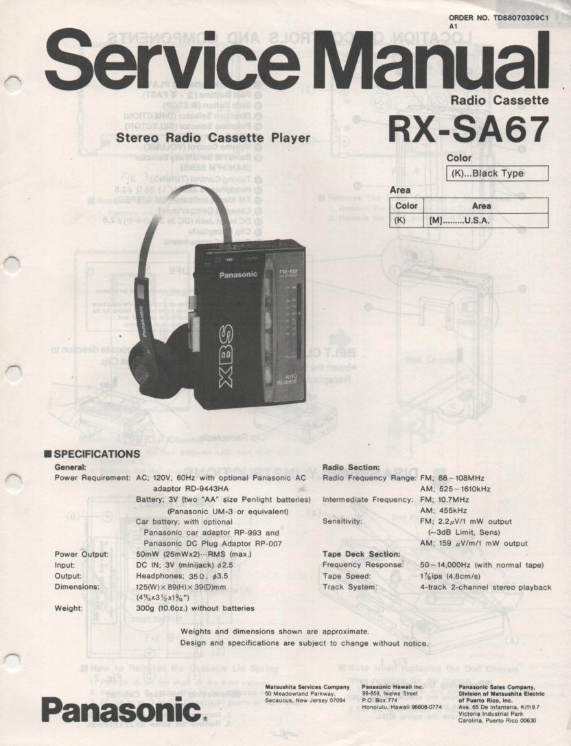 RX-SA67 Mini Cassette Radio Player Service Manual