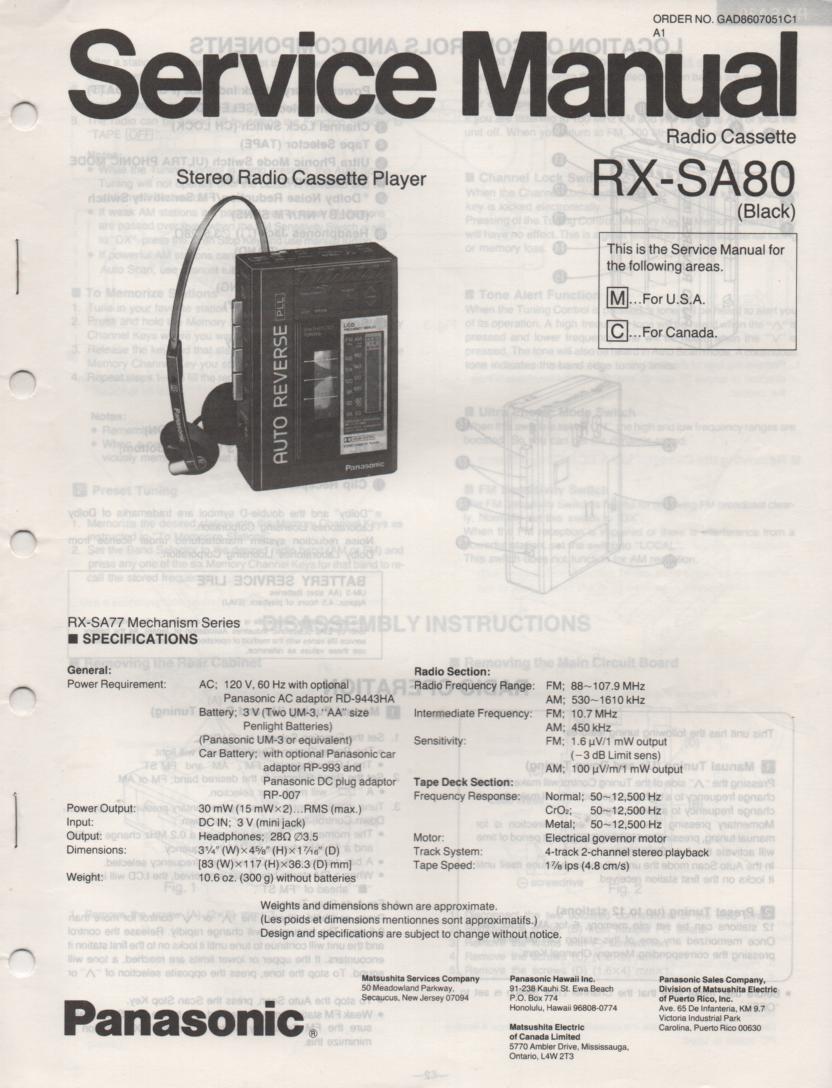 RX-SA80 Mini Cassette Radio Player Service Manual