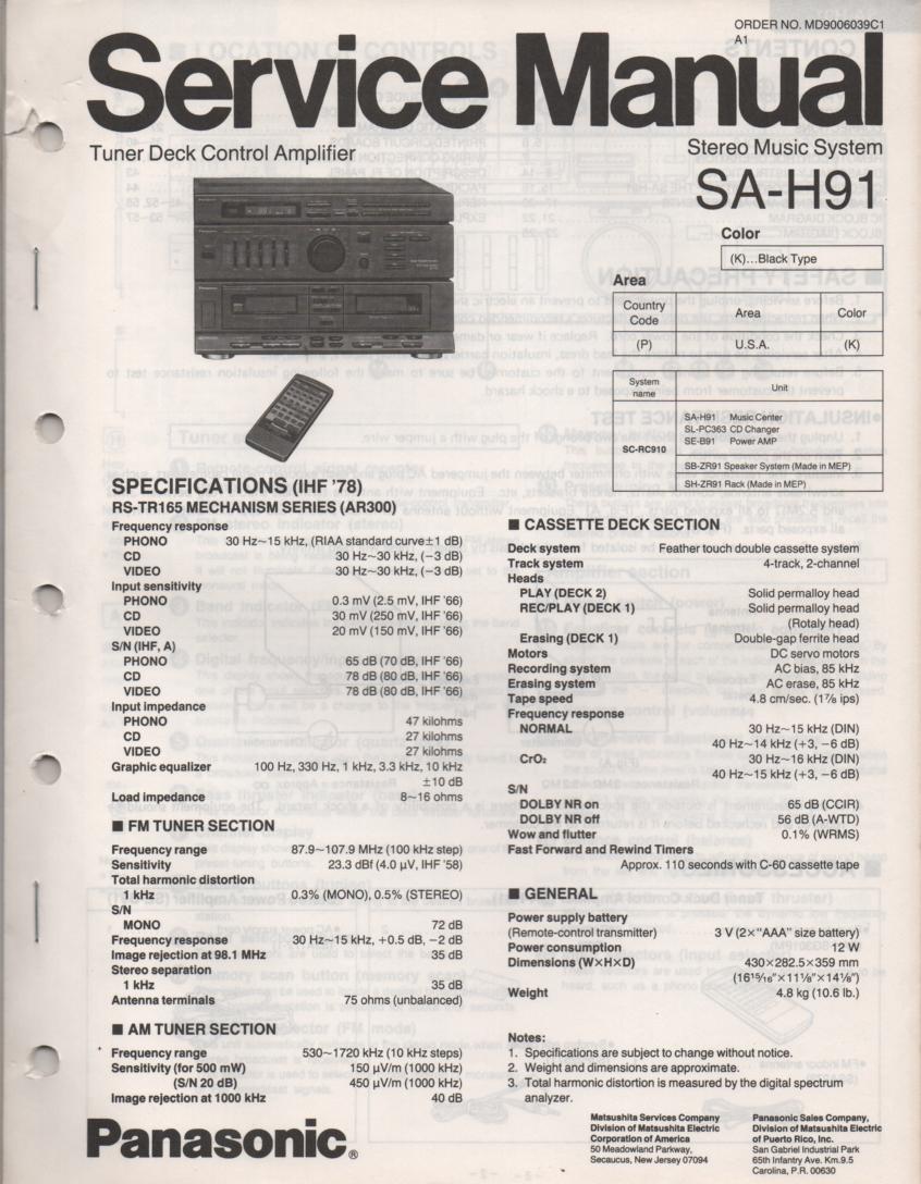 SA-H91 Double Cassette Compact Audio System Service Manual